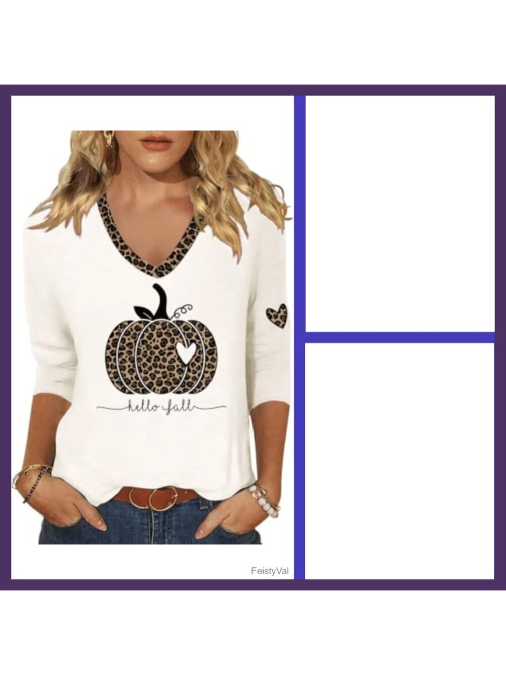 3/4 Sleeve V Neck Plaid Pumpkin Graphic Tee Women Fall Thanksgiving Top